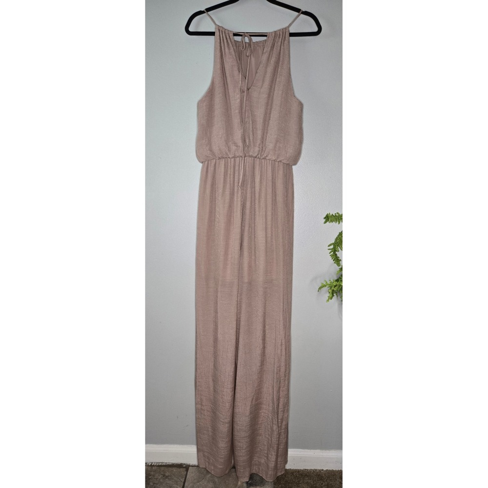 Mittoshop Sleeveless Wide Leg Halter Jumpsuit Taupe Blush Made in USA Large - Picture 5 of 8
